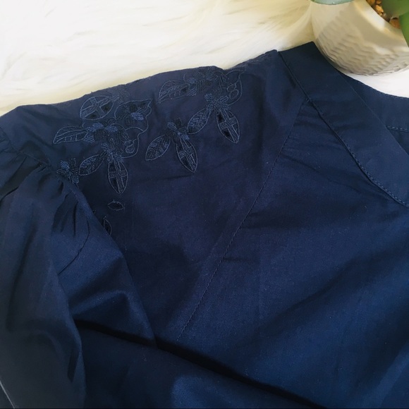 Navy Eyelet Peplum Bohemian Top Sz S & M - Picture 5 of 7